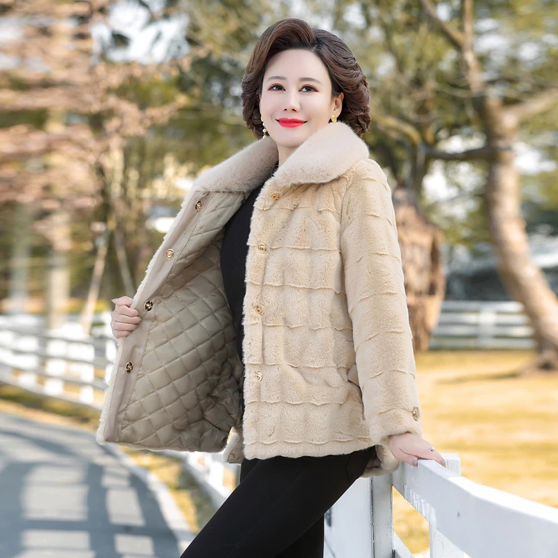 New Mink Velvet Luxury High Imitation Mink Fur Coats Women Winter Thick Loose Warm Outwear Fur collar Plush Jacket images - 6