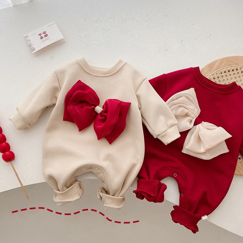 

0-2 Years New Year Baby Clothes Newborn Infant Boy Girl Baby Romper Winter Fleece Warm Jumpsuit Xmas Baby Costumes Clothes