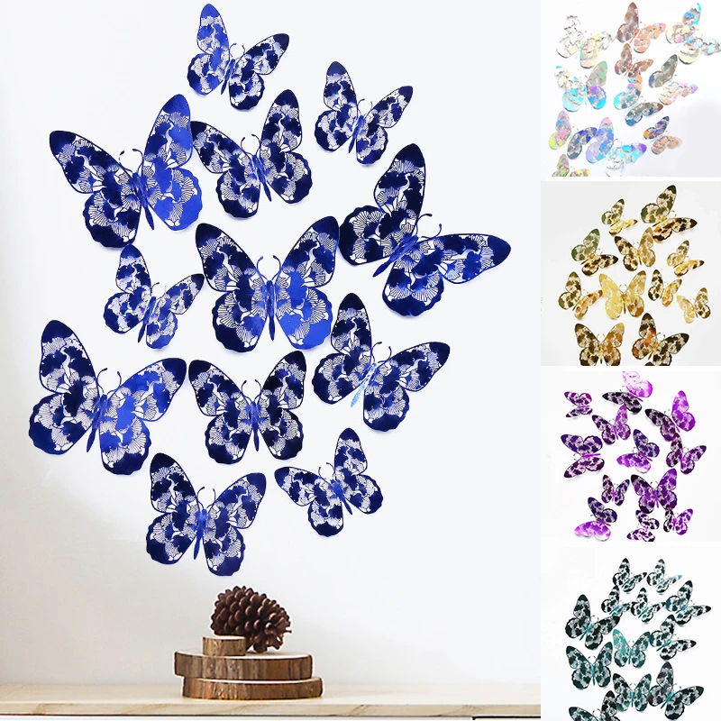 

12Pcs 3D Purple Blue Butterflies Wall Stickers Hollow Butterfly for Kids Rooms Home Wall Fridge Decor DIY Art Mural Room Decor