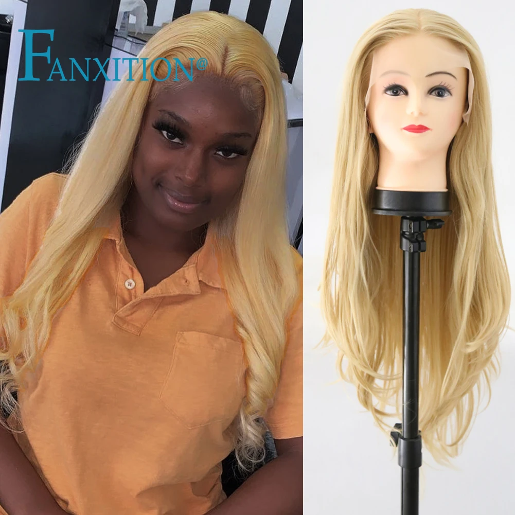 

FANXITION Synthetic Lace Wigs Heat Resistant Fiber Long Blonde/Ginger Brown Color Body Wave Lace Front Wigs For Black Women