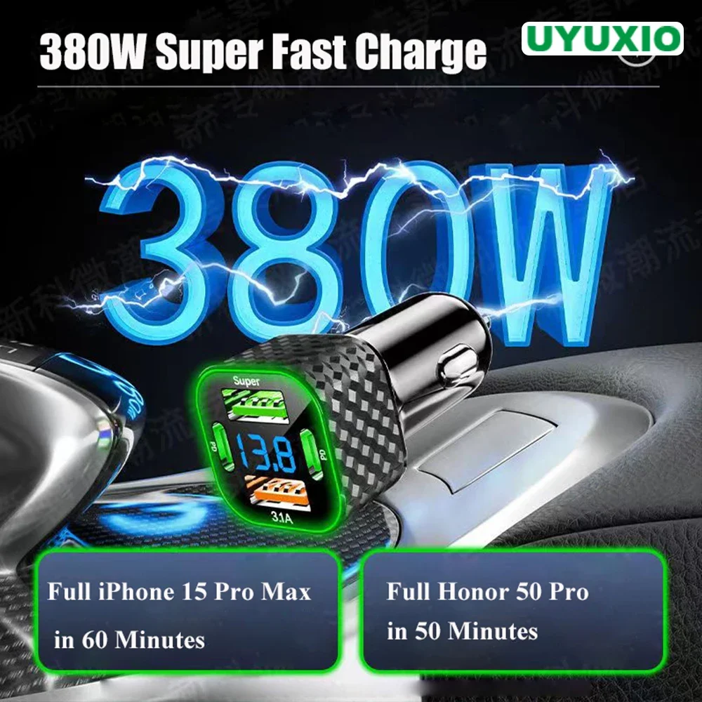 Автомобильное Зарядное Устройство UYUXIO 4-в-1 USB C С Дисплеем