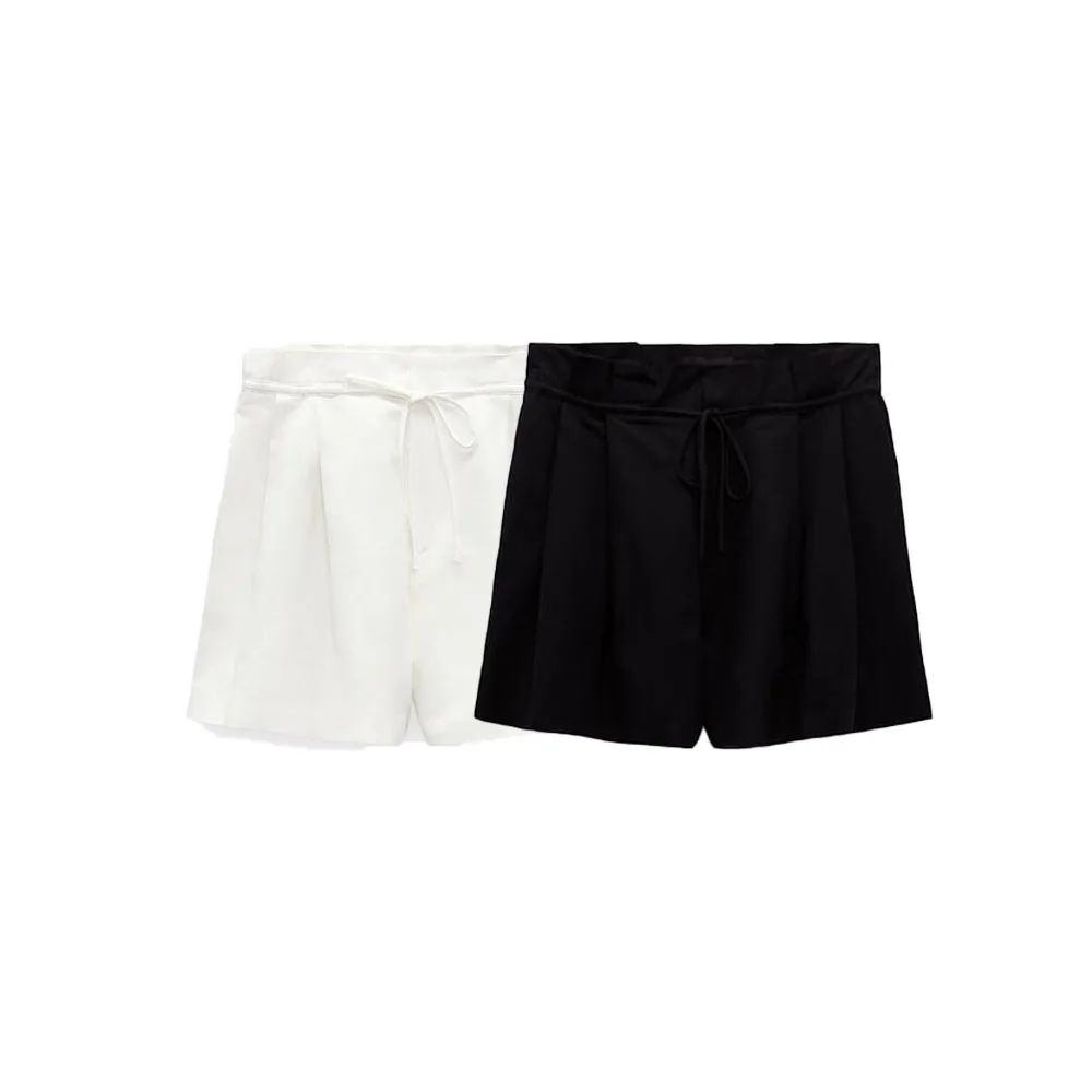 

Шорты Zach AiIsa женские с завышенной талией, модные Универсальные Свободные повседневные короткие штаны с широкими штанинами и льняной смесовой текстурой, с завышенной талией