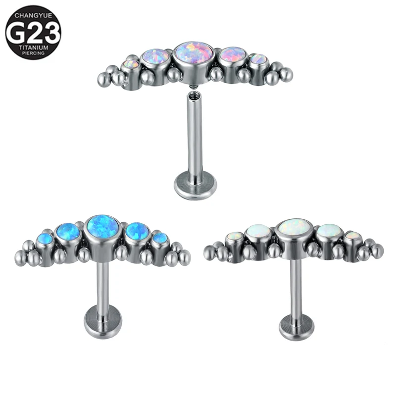 

G23 Titanium Ear Studs Lip Rings Opal Internally Threaded Ear Cartilage Stud Earrings 16G Tragus Lip Piercing Jewelry 6/8/10MM