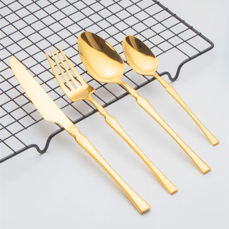 

Glossy Gold Dinnerware Set Stainless Steel Tableware Knife Tea Fork Coffee Spoon Flatware Dishwasher Safe Dinner Cutlery