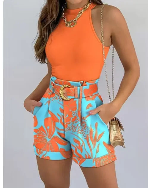 Женский комплект из двух предметов с принтом повседневный пикантный пляжный