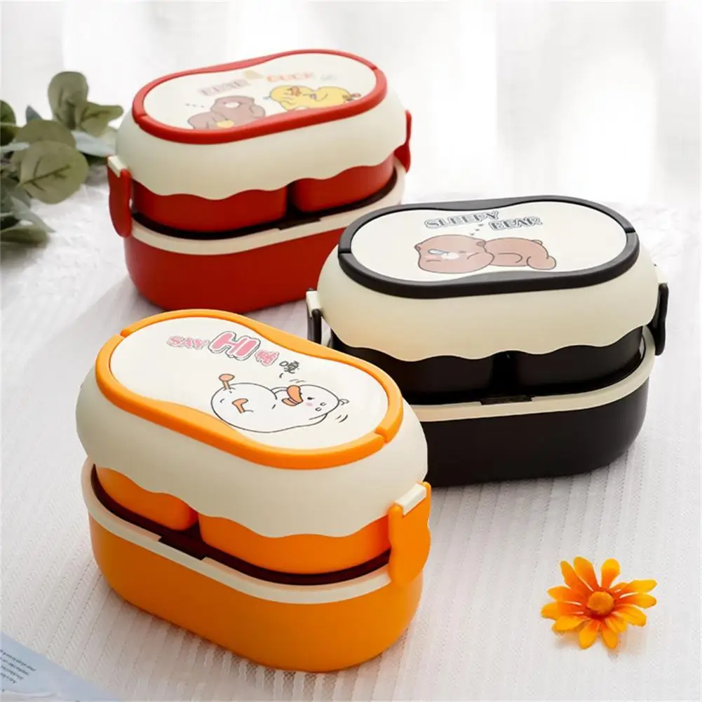 

1 Set Lunch Holder Fashion Bright Color Double Layers 3 Compartments Lunch Box for Office Bento Box Lunch Box
