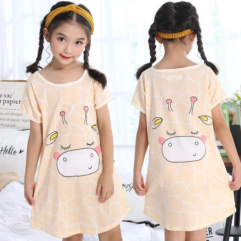 

2022 Children Pajamas Summer Dresses Girls Nightdress Cotton Princess Nightgowns Home Clothes Inflant Kids Cartoon Sleepwear