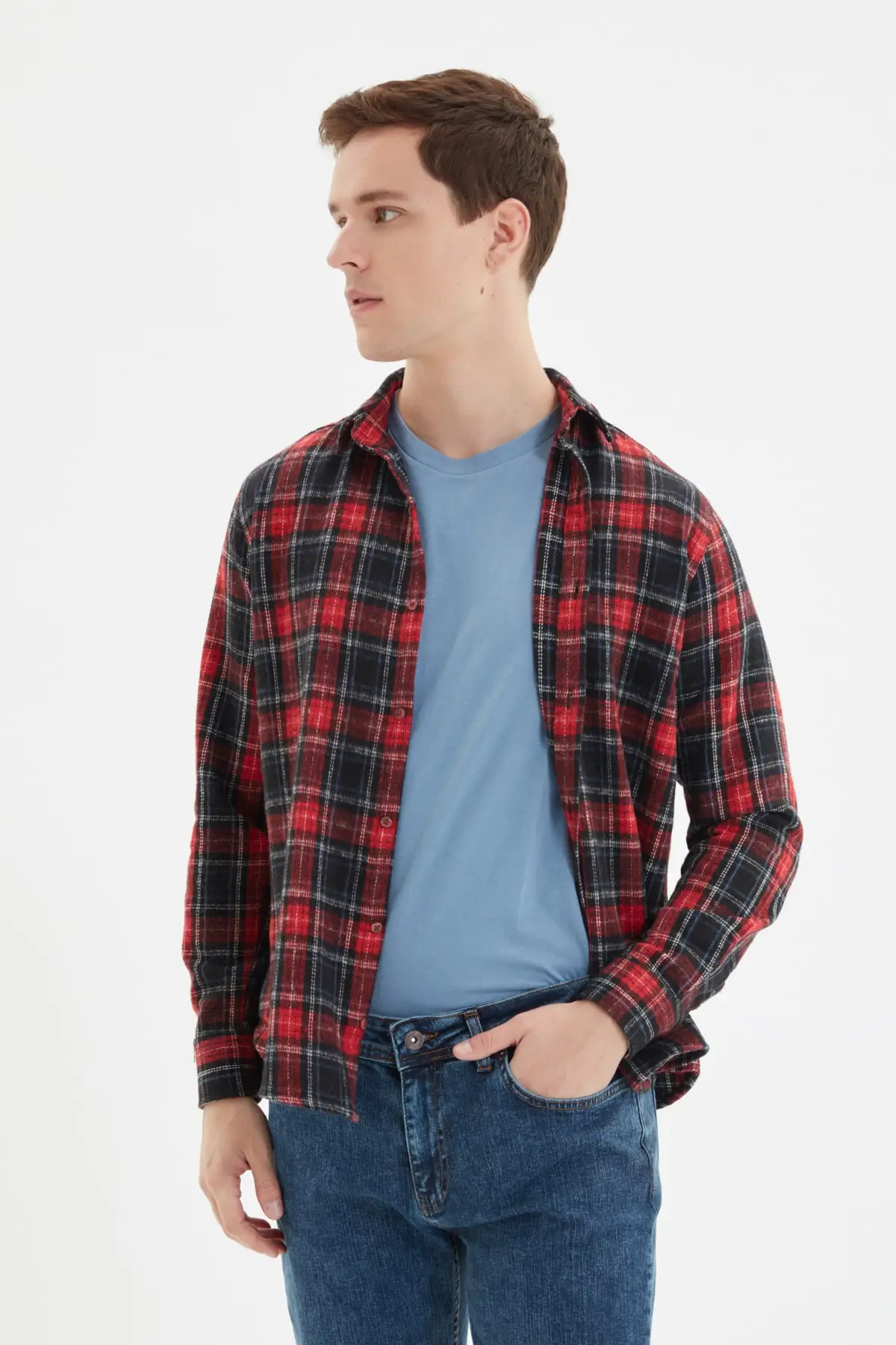 

Trendyol Male Slim Fit Shirt Collar Long Sleeve Lumberjack Plaid Shirt TMNAW22GO0428