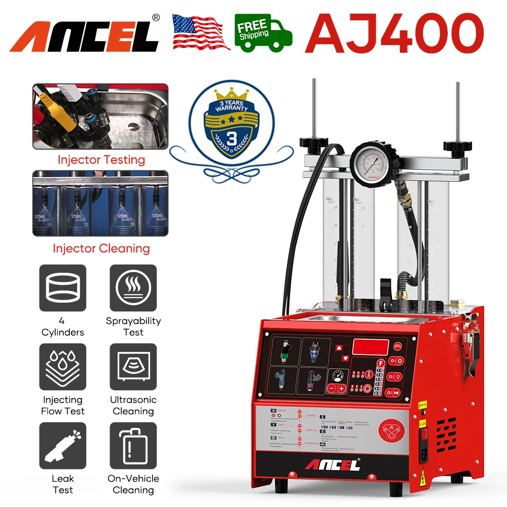 

ANCEL AJ400 Fuel Injector Cleaner 4 Cylinder Ultrasonic Wave Automotive Fuel Injection Systems Cleaning Tools