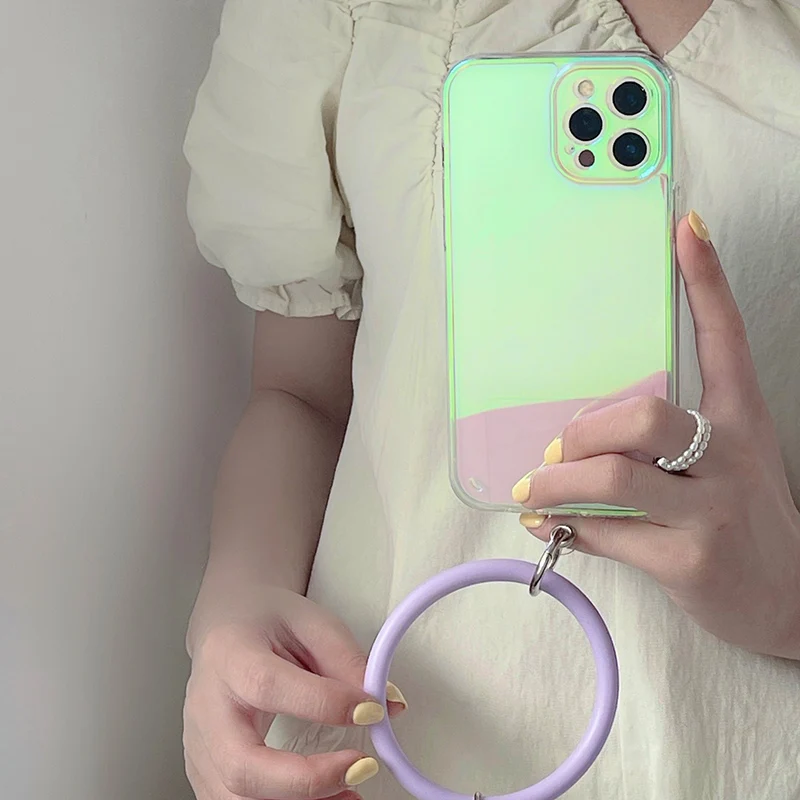 

Mobile Phone Case for IPhone 12 13 Laser for IPhone 12 13 Pro Max Silicone Bracelet Lanyard Case Protective Case Phone Case