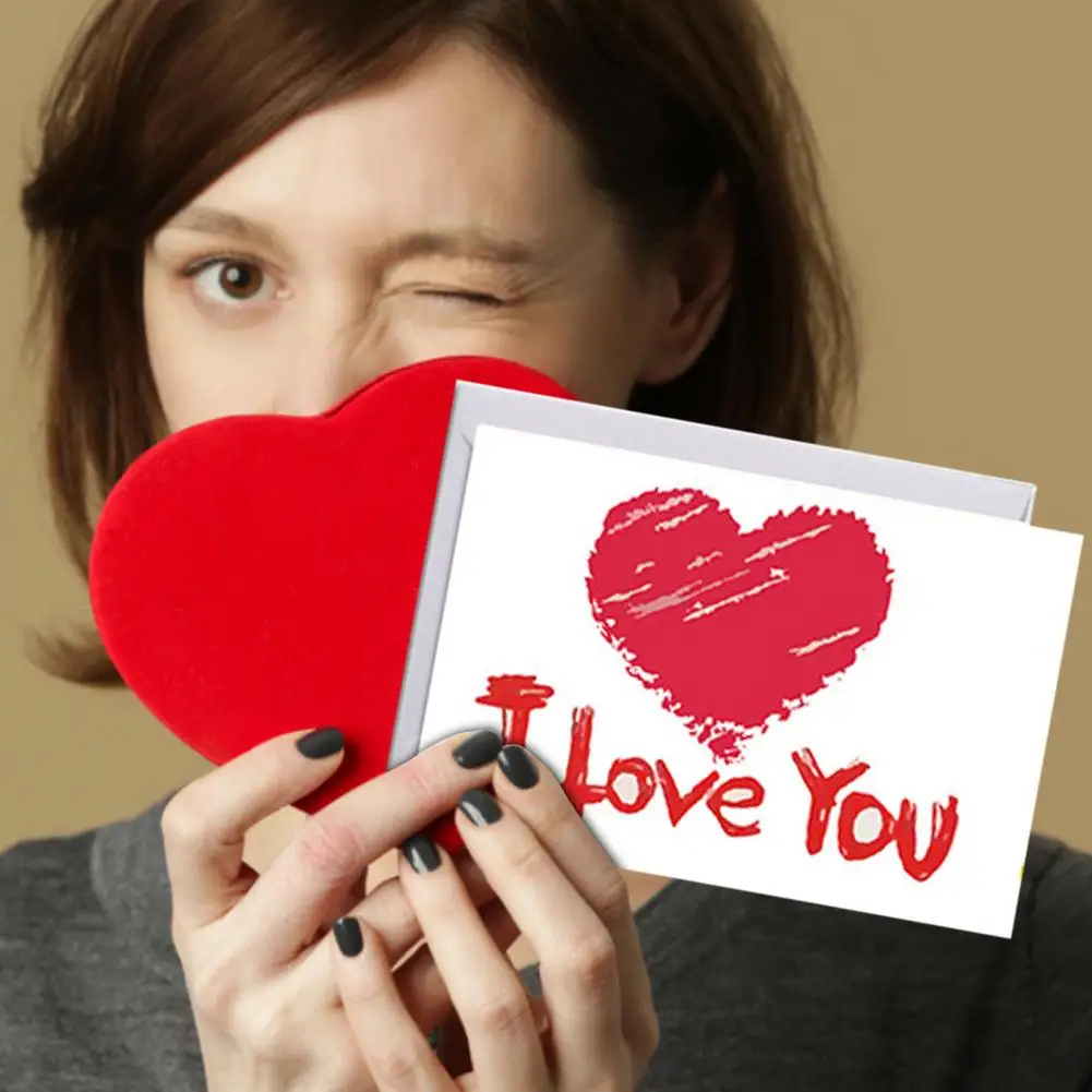 

1 Set Greeting Card Foldable Smooth Writing Cardstock Sincerest Wishes Heart Pattern Valentines Day Blessing Card Couple Supply