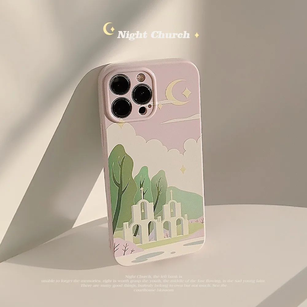

Dreamy Church Scenery Pattern Protect Phone Case For IPhone 14 Pro Max 13 12 11 Art Fashion Cover Soft Shell Shockproof Camera