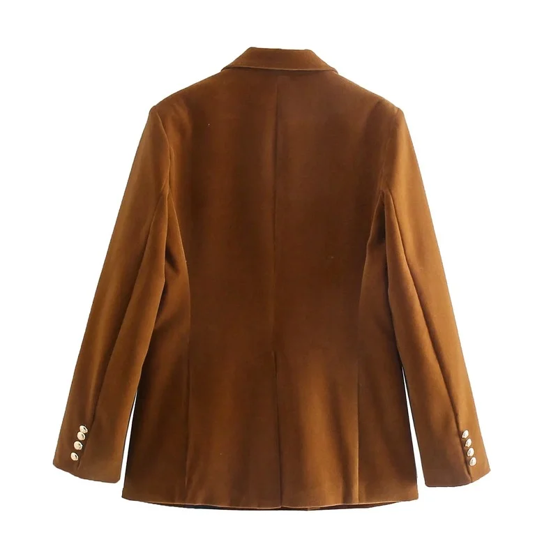 Women's Fashion Velvet Double-breasted Suit Autumn and Winter Office Slim Stitching Lapel Long-sleeved Work Clothes Jacket Coat