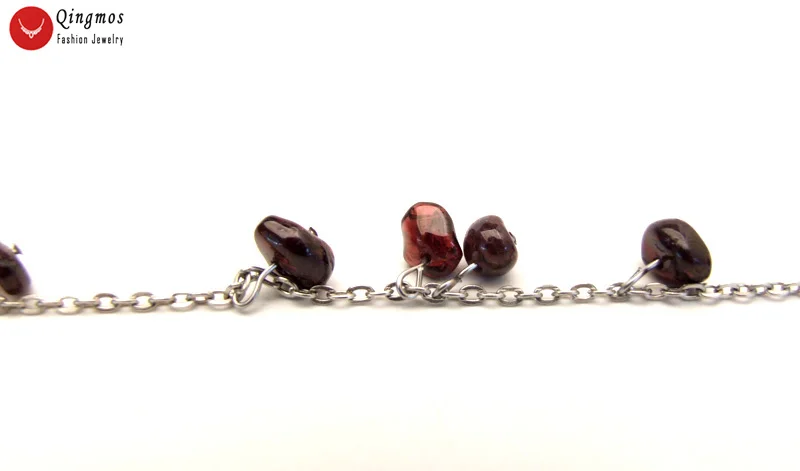 Qingmos Fashion 6-8mm Baroque Floating Natural Red Garnet Bracelet for Women with Stone Jewelry Pendant Bracelet Chain 7-9''