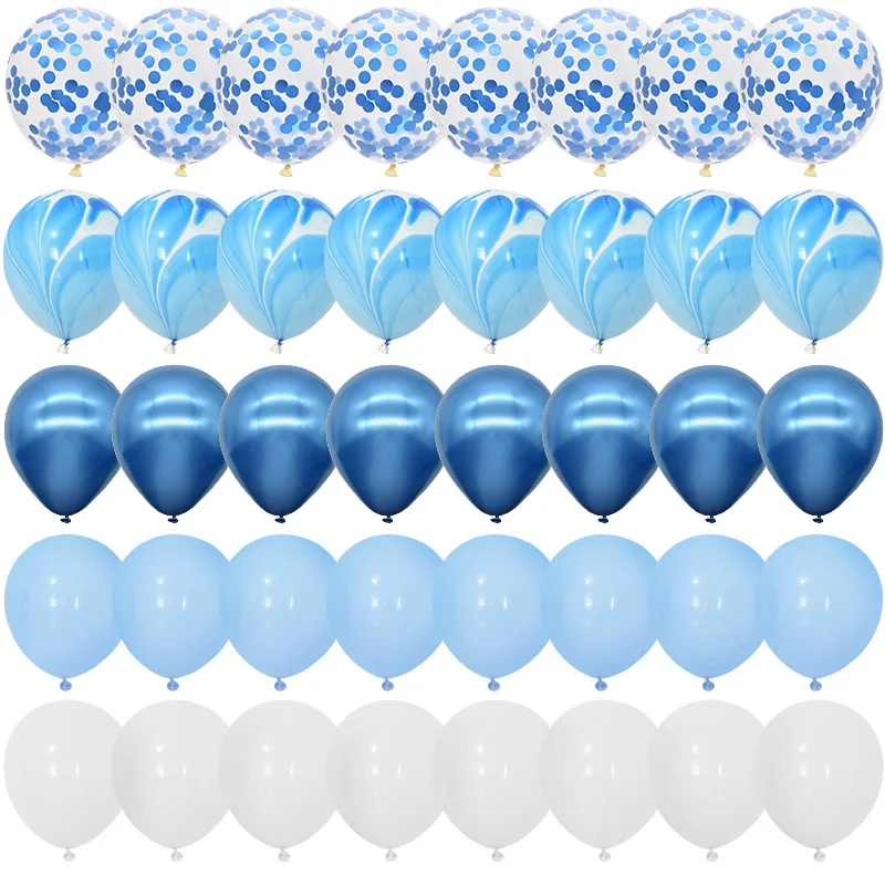 

40Pcs Blue Balloons Set Agate Marble Metallic Confetti Balloon for Kids Birthday Party Baby Shower Graduation Decoration Wedding