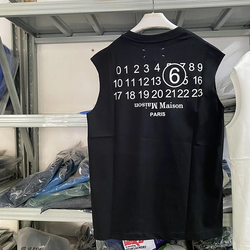 

MM6 Margiela Tank Tops Tee Number Print Men Women Classic Logo Four Point Stitch Vest Sleeveess T-Shirt Graphic Digit Clothes