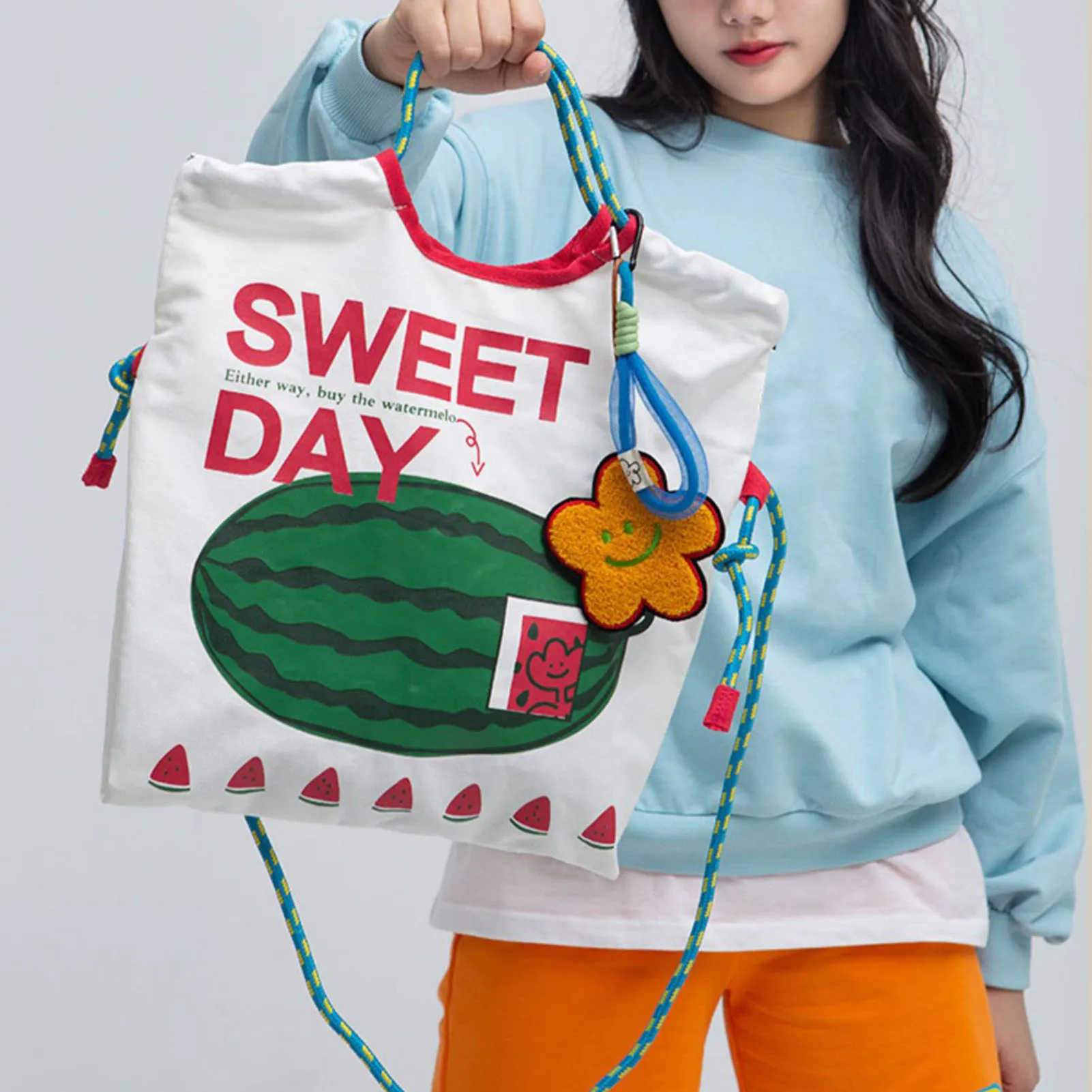 

Korea Cute Shopping Bag for Women Portable Large Capacity Crossbody Canvas Women's Handbag Fashion Grocery Bag Casual School Bag