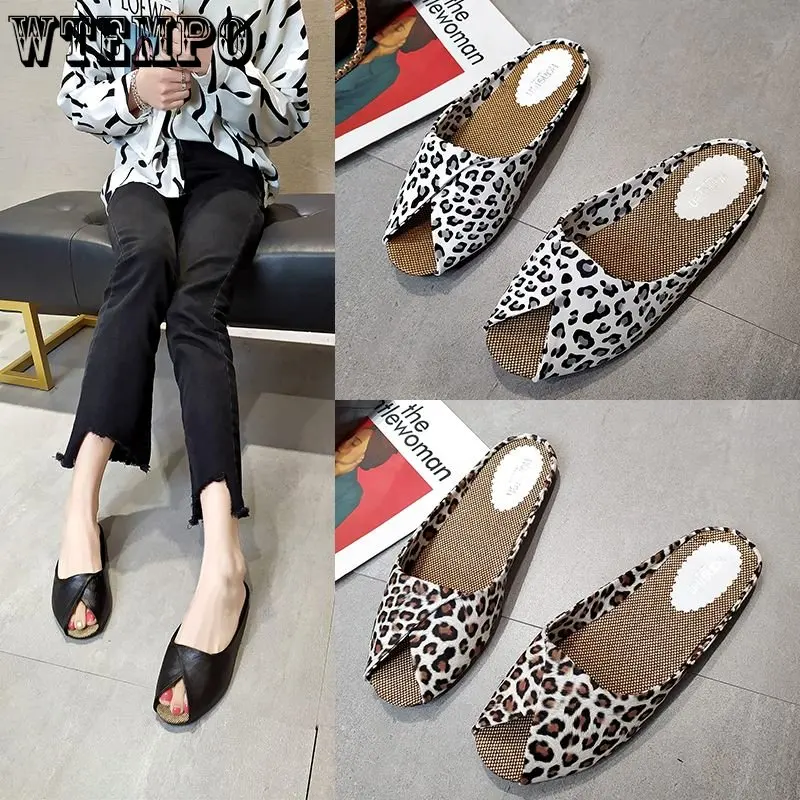 WTEMPO Summer Women Slippers Outside Court Retro Style Sandals Peep Toe Shoes Slip on Soft Print Fashion Ladies Slides Wholesale