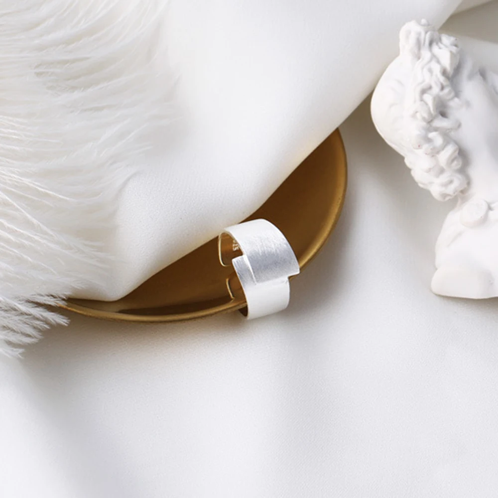 

WPB 925 Sterling Silver Ring Brushed Geometry Index Finger Ring Women's Trendy Fashion Jewelry Office Party Gift Banquet