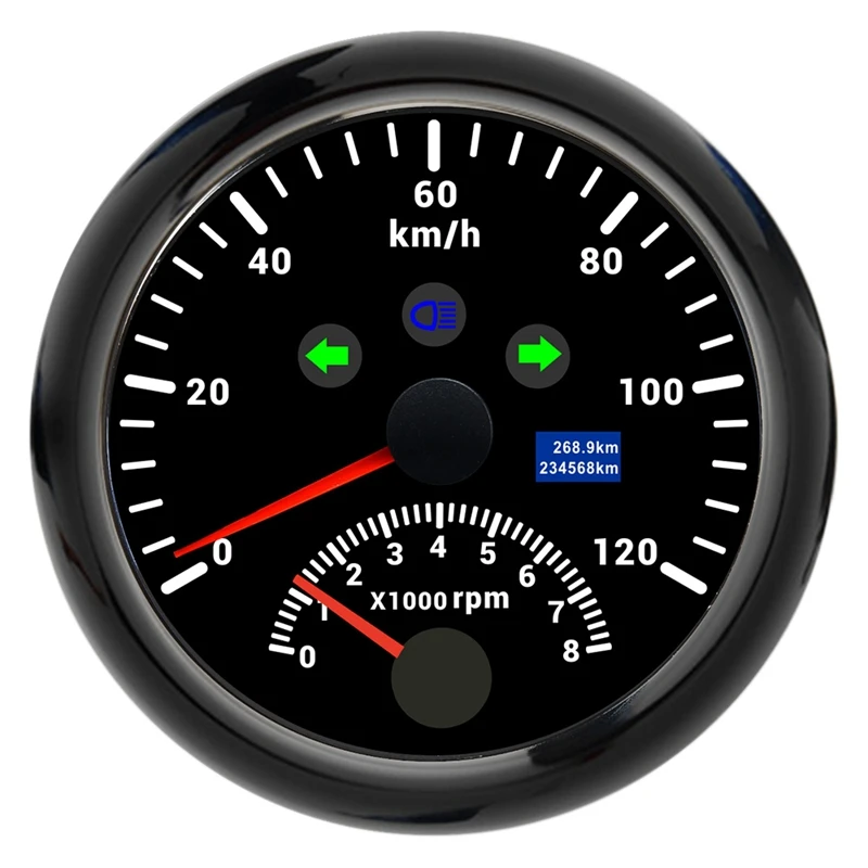 

2 In 1 85MM Marine GPS Tachometer 0-120KMH Speedometer 0-8000RPM With Red Backlight For Marine Trucks