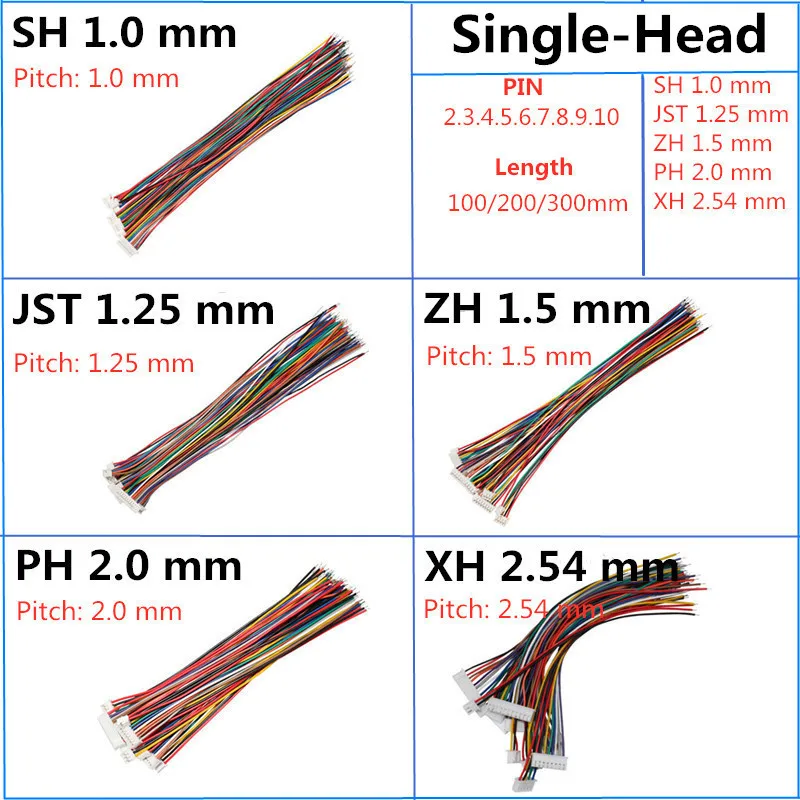 10PCS 1.0 1.25 1.5 2.0 2.54 SH/JST/ZH/PH/XH 1.0MM 1.25MM 1.5MM 2.0MM 2.54MM Female Plug Connector With Wire 2PIN /3/4/5/6/7/10P