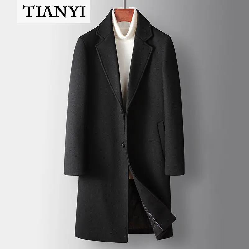 

Высококачественное мужское шерстяное пальто на осень и зиму, утепленная Длинная шерстяная ветровка с подкладкой и двумя пуговицами, стандартная куртка большого размера