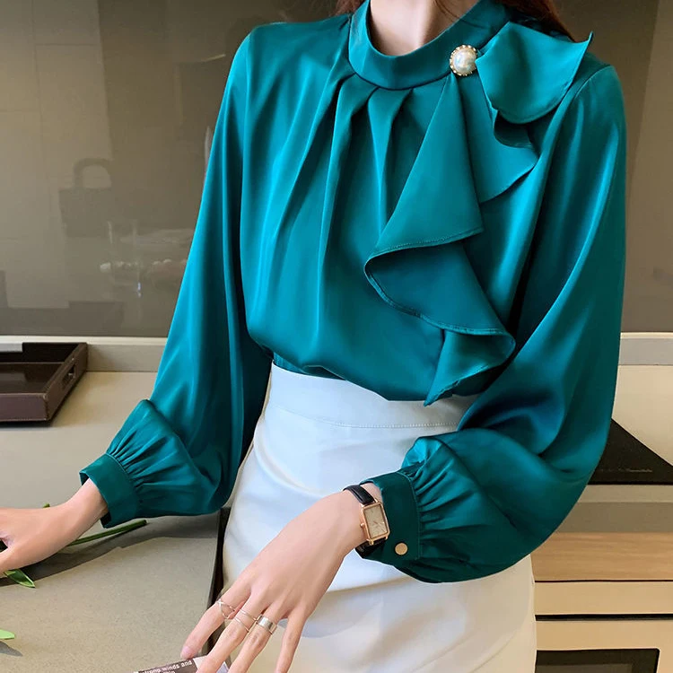 

White collar chiffon shirt autumn new detachable ruffle collar woman top long sleeve shirt women shirts blouses plus size