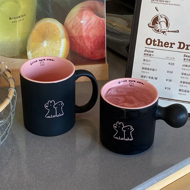 

Creative Black and Pink Ceramic Mugs Cartoon Puppy Ball Handle Water Cup Coffee Mug 350ml Porcelain Milk Tea Cup Household Cups