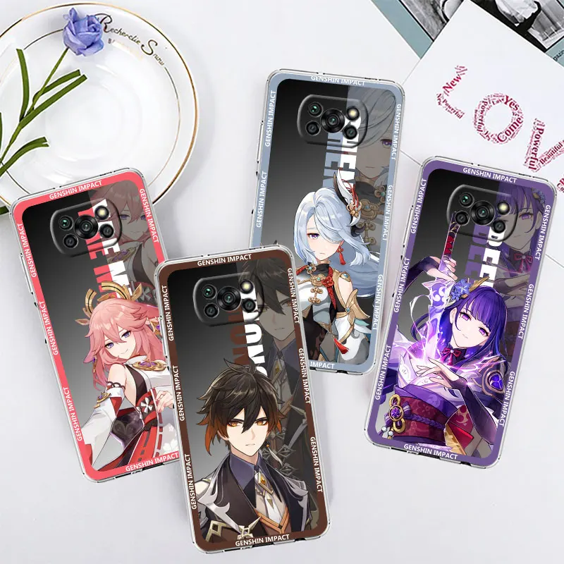 

Phone Case For Xiaomi Poco X3 NFC F3 M3 F1 12 13 11 Lite 9T 10T Pro 5G Note 10 Transparent Soft Cover Genshin Impact XIAO Cool