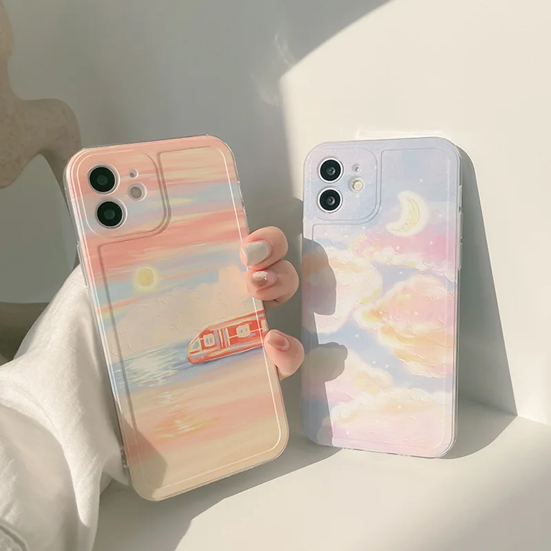 

Watercolor phone case oil painting style tpu protective case for iPhone 11 12 13 Pro Max X Xr Xs Max 7 8 Plus Se2 Cute Cartoon F