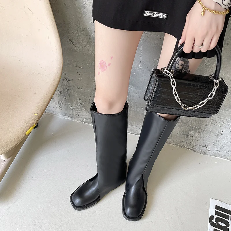 

Новинка 2022, женские сапоги до колена из искусственной кожи, зимняя обувь на толстой подошве, женские теплые длинные сапоги, женская обувь, же...