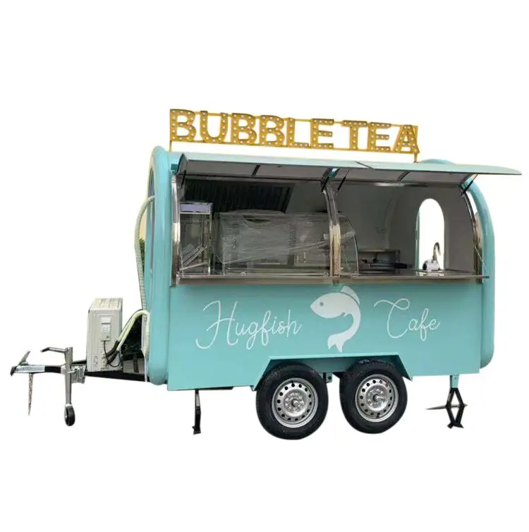 

Coffee Tea Food Carts 2.8M Long Mobile Fast Food Trailer Pizza Kiosk Van Vending Truck For Sale