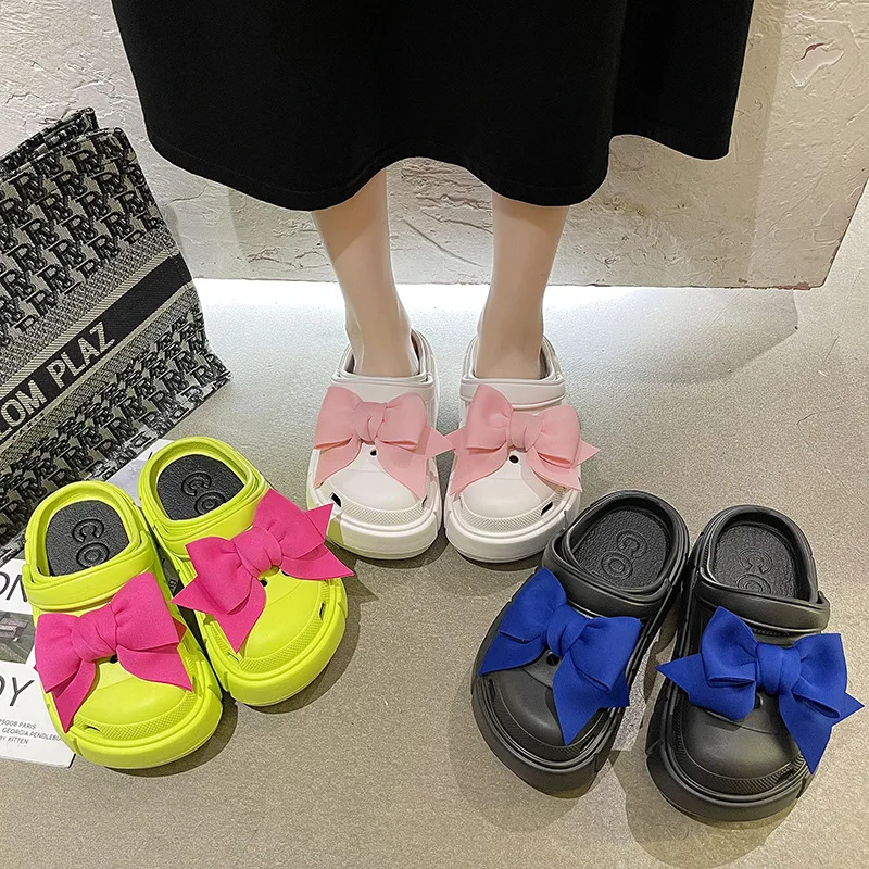 

2022 Summer Outside thick sole Dongdong Slides Butterfly-knot Fashion Breathable Baotou Two wear Leisure Sandals Med (3cm-5cm)