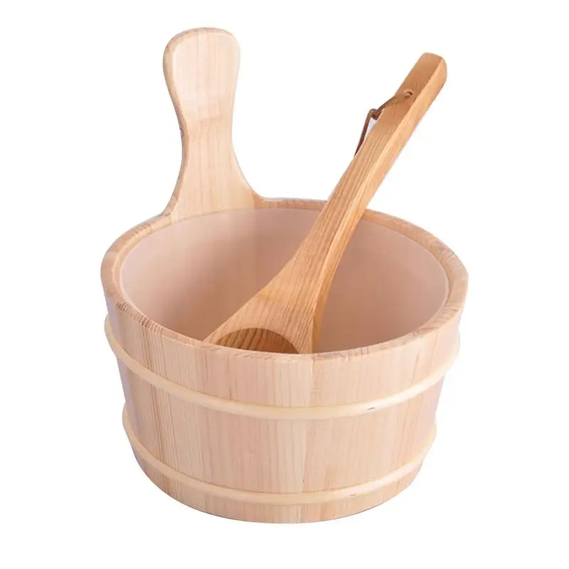 

Sauna Wooden Bucket And Ladle Kit Sauna Accessories With Liner For Sauna & SPA-Made Of Premium Finland Pinewood Pinus Silvestris