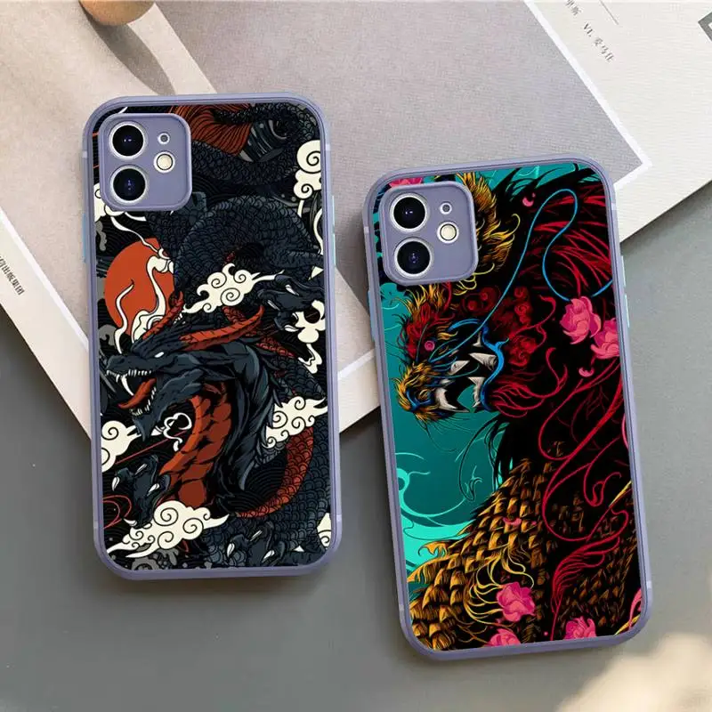 

Fashion Cute Dragon God Phone Case for iPhone X XR XS 7 8 Plus 11 12 13 pro MAX 13mini Translucent Matte Case