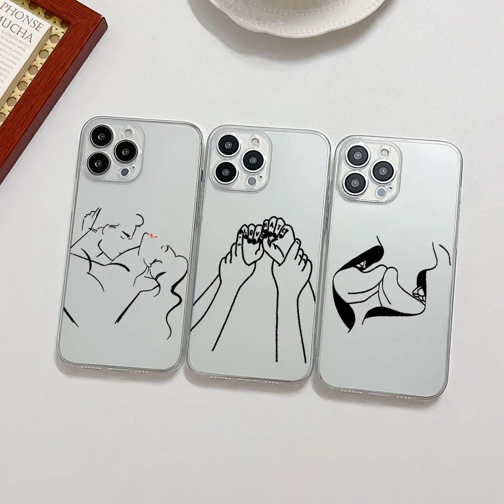 

Funny Abstract Sexy Art Lines Phone Case For iphone 14 13 12 11 XS Pro Max Mini X XR 6S 7 8 Plus Soft Silicone Transparent Capa