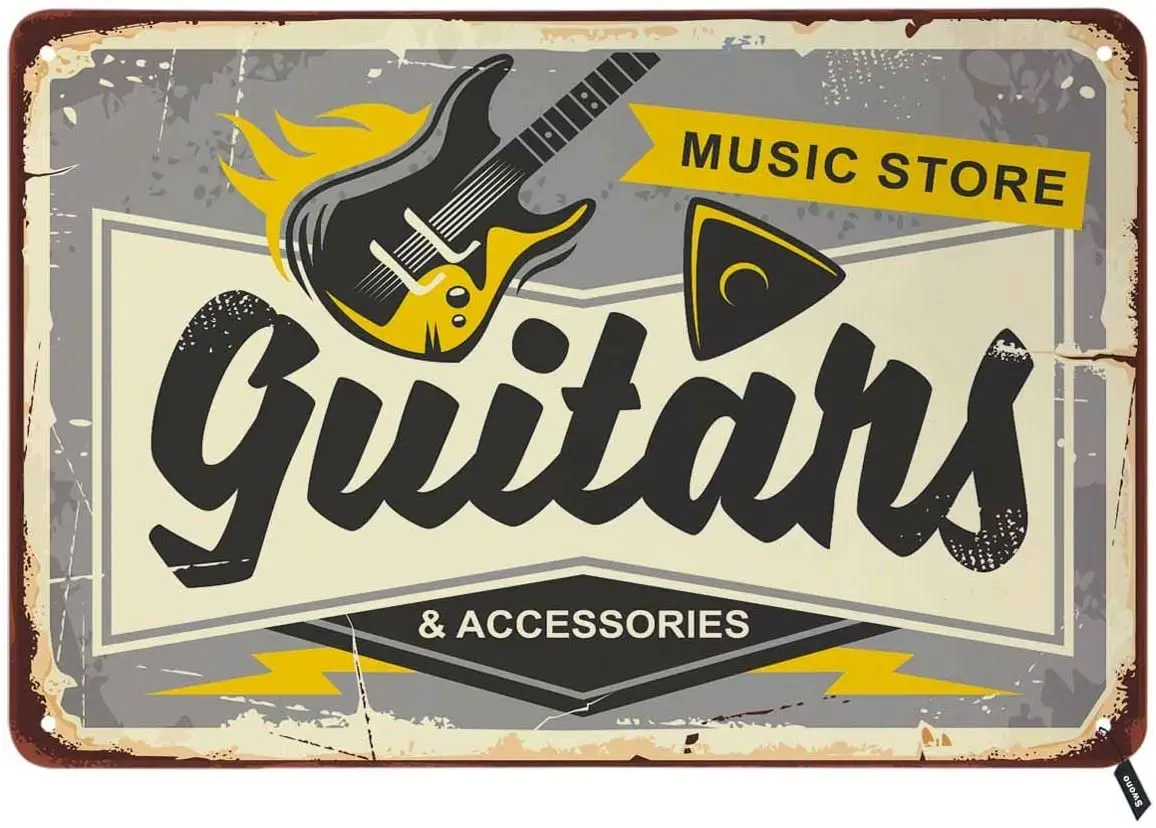 

Guitars Shop Tin Signs Music Store Vintage Metal Tin Sign for Men Women Wall Decor for Bars Restaurants Cafes Pubs Metal Posters