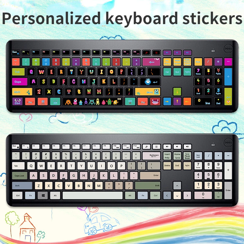 Applicable To Dell Km117 Wk118 Desktop Keyboard Stickers Key Cartoon Decoration Cute Keyboard Cover Accessories  Protective Film