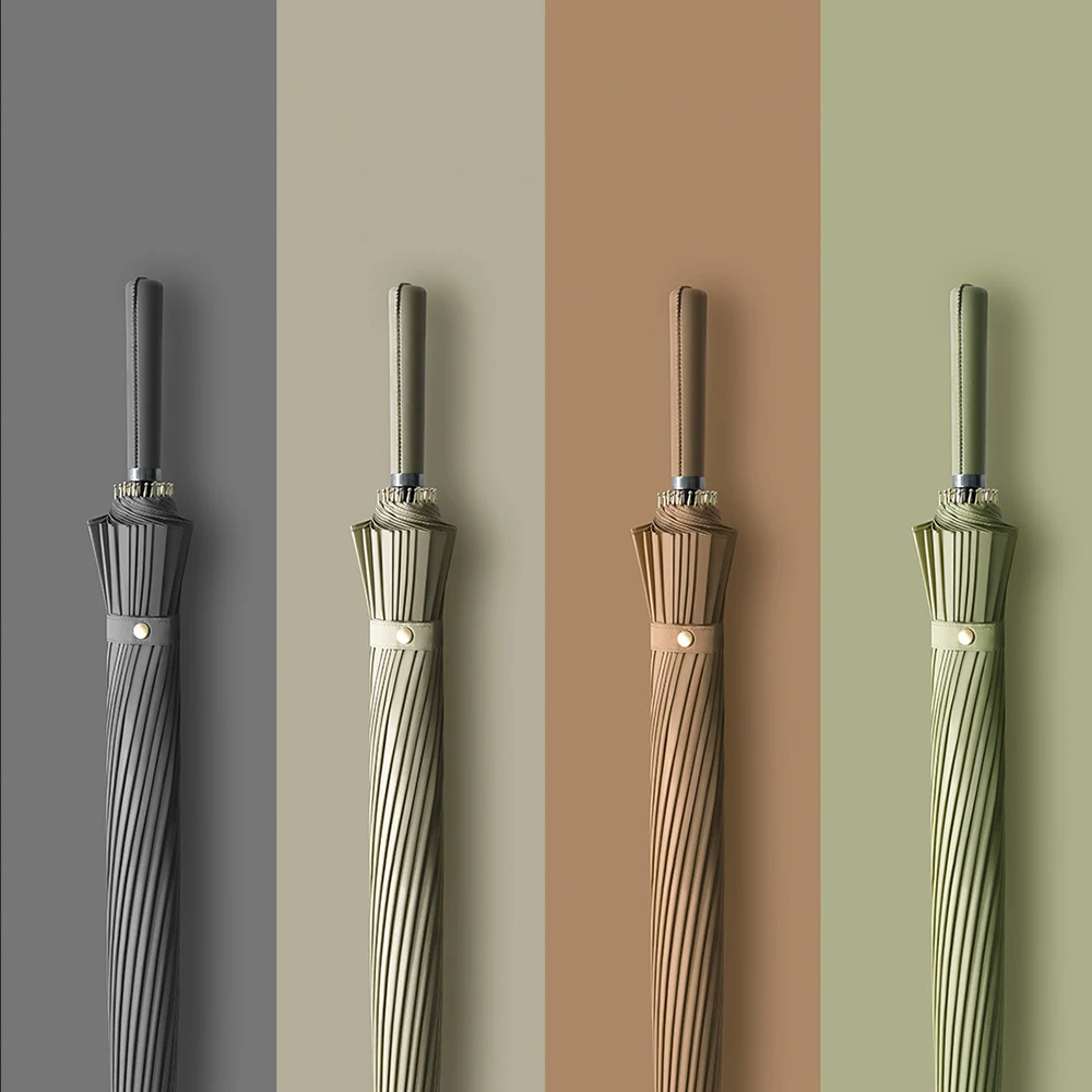 

Windproof Long Shade Umbrella Rain Women Simple Colors Golf Men Umbrella Leather Handle Big Umbrella Paraguas Guarda Chuva