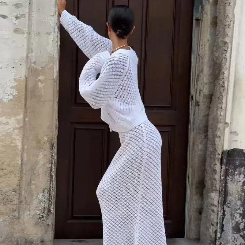 MSCSZ белая вязаная крючком юбка Женский вязаный кардиган свитер подходящий