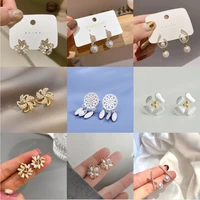 women new flower sweet inlaid rhinestones rotatable windmill pearl pendant simple tassel ear stud jewelry