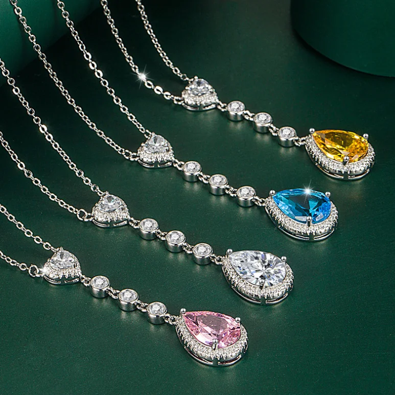 

ANGLANG Luxury Water Drop Pendant Necklace Bridal Wedding Shiny CZ Stone Romantic Elegant Fashion Necklace Jewelry for Women