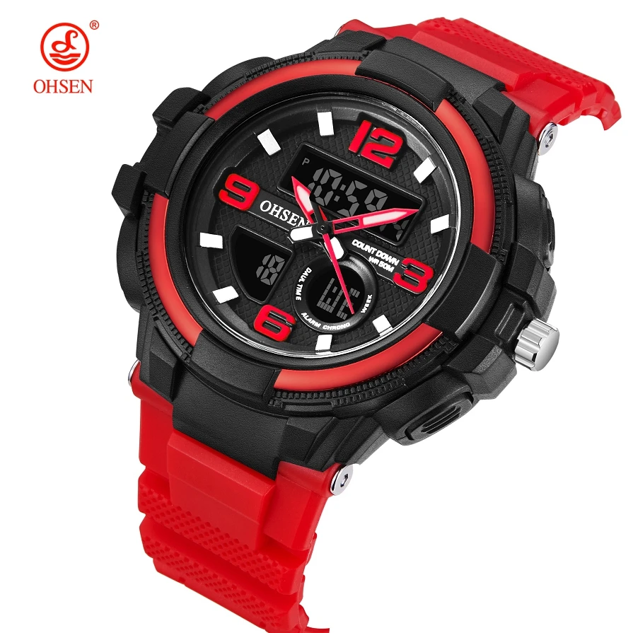 Часы наручные OHSEN Мужские кварцевые с резиновым ремешком модные спортивные