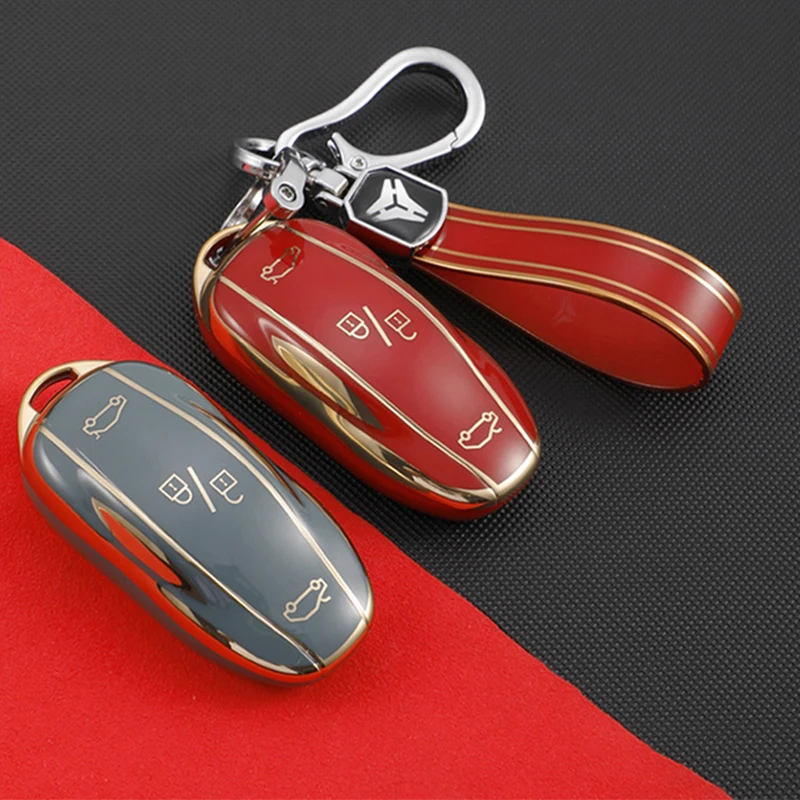 

New Car Key Case Accessories For Tesla Model 3 / Y Smart Remote Key Cover TPU Full surround Protection Shell With Keychain