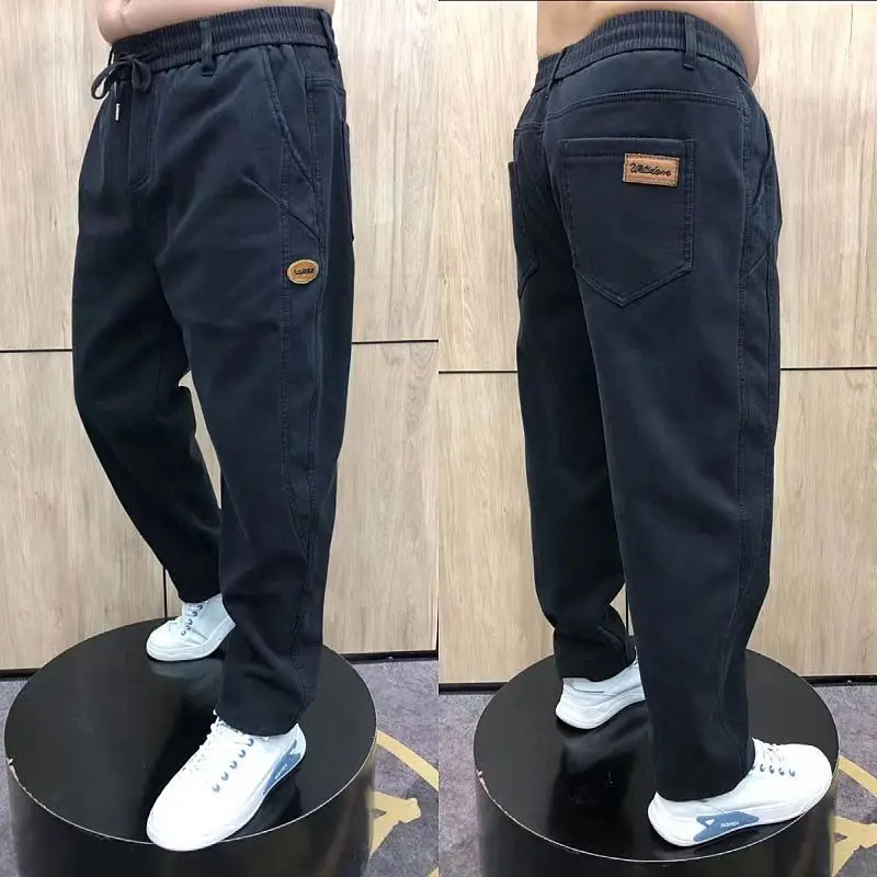 2023 New Fat Guy Plus Size Fat Guy Jeans Men's High Waist Loose Elastic Haren Pants Durable Working Pants M-8XL trousers Jeans