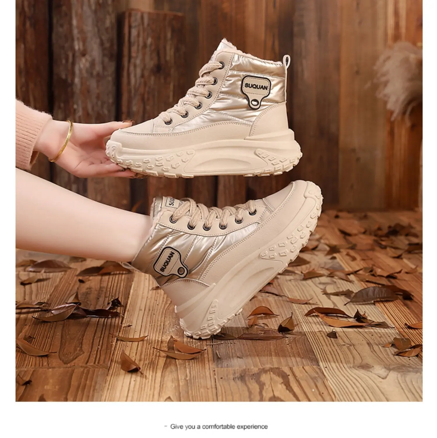 SHigh-Top Cotton Shoes Female Students Korean Version 2024 Winter New Big Joker Plus Velvet Sports Women'S Boots