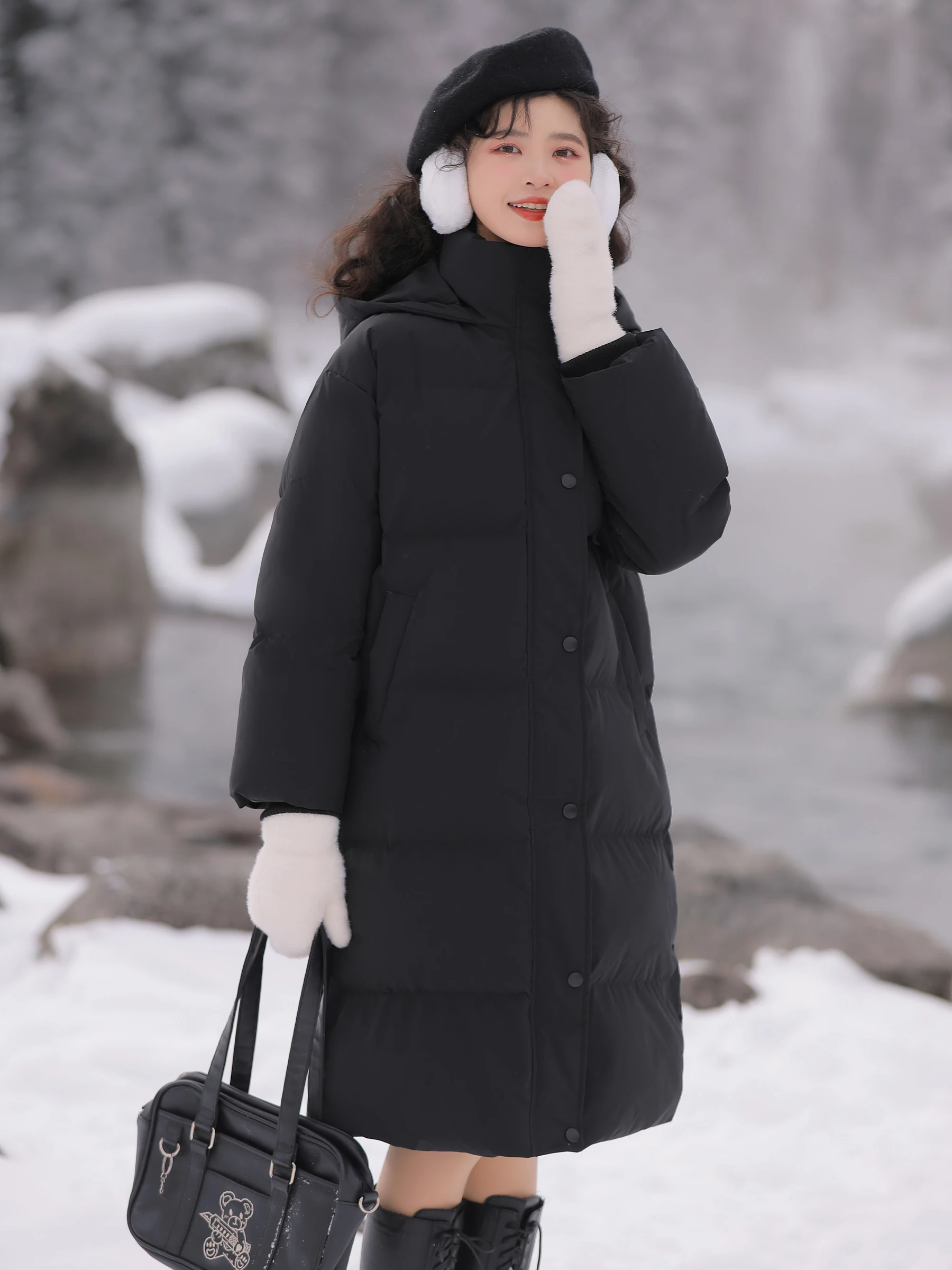 2022 New Down Cotton Jacket Ins Port Wind Medium Long Thick Cotton Jacket Coat Black Cotton Jacket Women's Winter