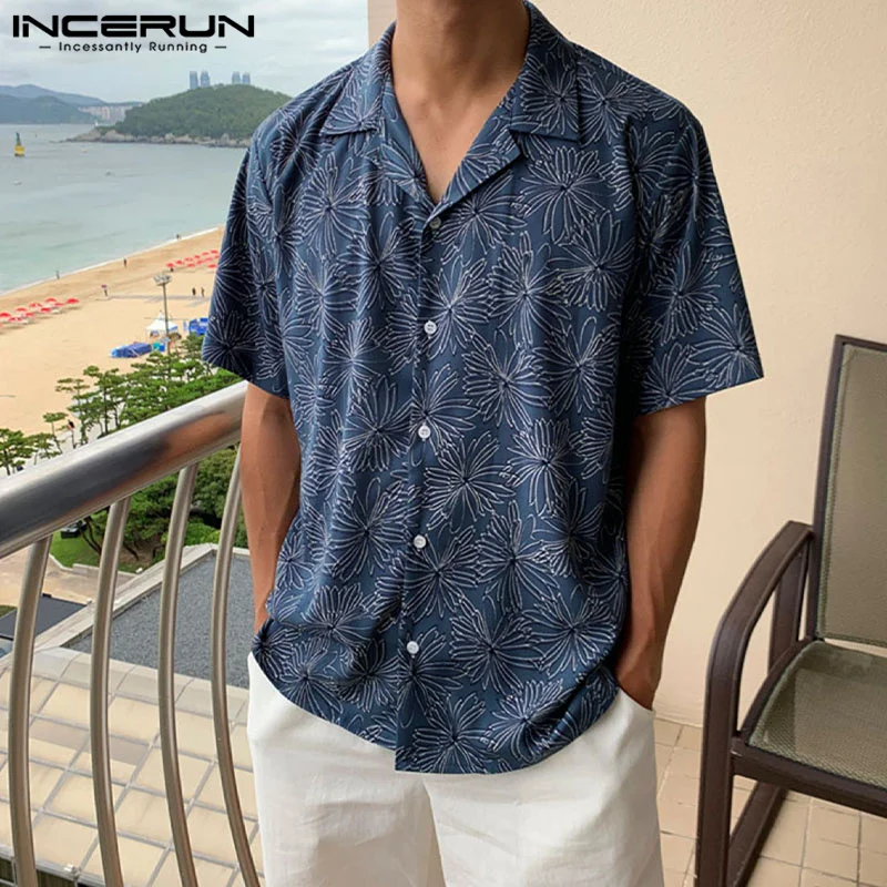 

INCERUN Men Hawaiian Shirt Flower Printing Lapel Short Sleeve Streetwear 2023 Casual Men Clothing Summer Vacation Camisas S-5XL