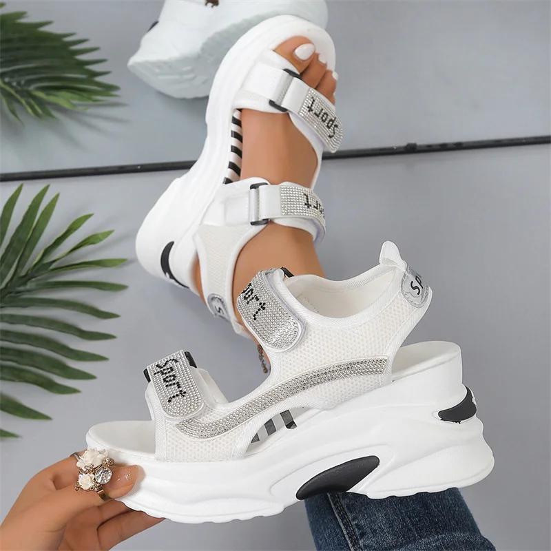 Римские летние женские пикантные новые прогулочные туфли на толстой подошве с