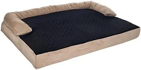 

Dog Bed \u2013 45.5 x 32 Pet Bed - 3-Layer Orthopedic Dog Sofa with Cooling Gel, Memory Foam and Neck Bolster (Tan/Black) Dog be